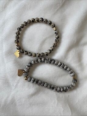 Love Poppy Beaded Bracelet Set with Gold Heart Charm